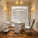 European Style White Nail Polish Display Cabinet Arch Top Horizontal Slat Display Rack Multiple Lockable Drawers Freest