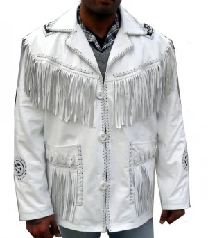 White New custom made Cowboy style white Leather Jacket