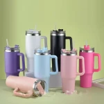 40oz Large Capacity Straw Tumbler with Handle – Color-Coated Plastic Travel Cup for Bulk Supply