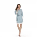 100% Cotton Knitting Kimono Robes with Lace Comfortable Bridal Bridesmaid Cotton Jersey Bathrobes Sleepwear Nightgown with Lace