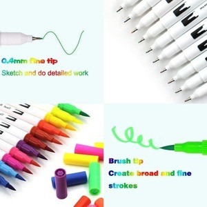 100 pack fineliner watercolor brush pens set, dual tip colored art marker pen for calligraphy