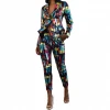 1019M099 best design colorful print leisure office suit Women Two Piece Pants Suit Set