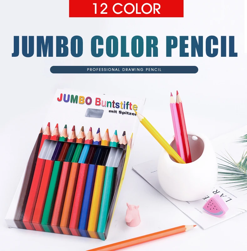12 jumbo colored pencils set with sharpener
