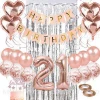 18,21,30,40,50,60,70,80Rose Gold Happy Birthday Party Supplies with Banner, Foil Balloon, Curtain,Cake Topper,swirl Set