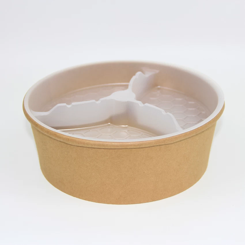1300ml disposable PLA biodegradable compostable multi-purpose kraft paper salad bowl with double layer lids