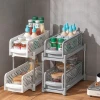 2-Tier Plastic Storage Cart for Home Organization Bathroom and Kitchen under Sink Organizer for Cabinet Holders Drawers