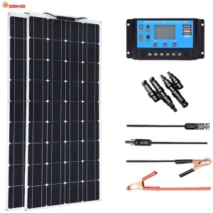 200w 12v Solar Panel Kit 2pcs 100W Flexible Solar Panels for RV, Boat, Cabin, Tent, Car, Trailer, 12v Battery with Solar Control