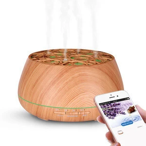 2018 Amazons best-selling ultrasonic aroma diffuser mini humidifier 7 color LED light 400ML wood grain air fresh purifier
