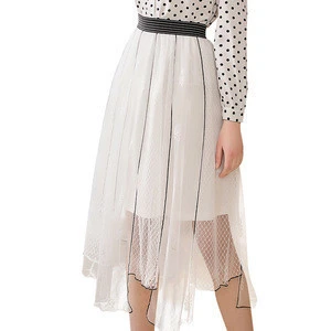2019 spring fashion new womens irregular hollow white long lace skirt