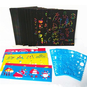 2020 Hot Selling Magic Color Rainbow Scratch Art Paper Graffiti Stencil Card Toy For Kids Painting