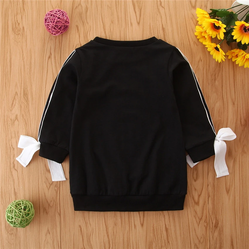 2020 New Autumn Toddler Sport Shirt Cute Baby Girl Black Lace up Sleeves Top Clothes