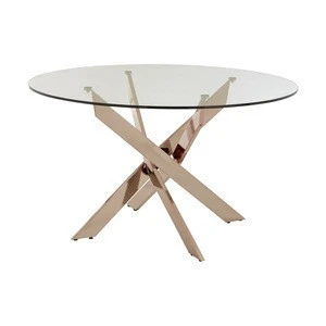 2020 New design  tempered glass  stainless steel gold modern dining table
