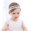 2021 Elastic White Lace Cute Crown Hair Accessories Headband Rhinestone Pearl Hollow Flower Baby Headband