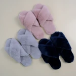 2021 Factory Outdoor Warm Fashion Customized Faux Rabbit Cross House Bedroom Fur Slipper