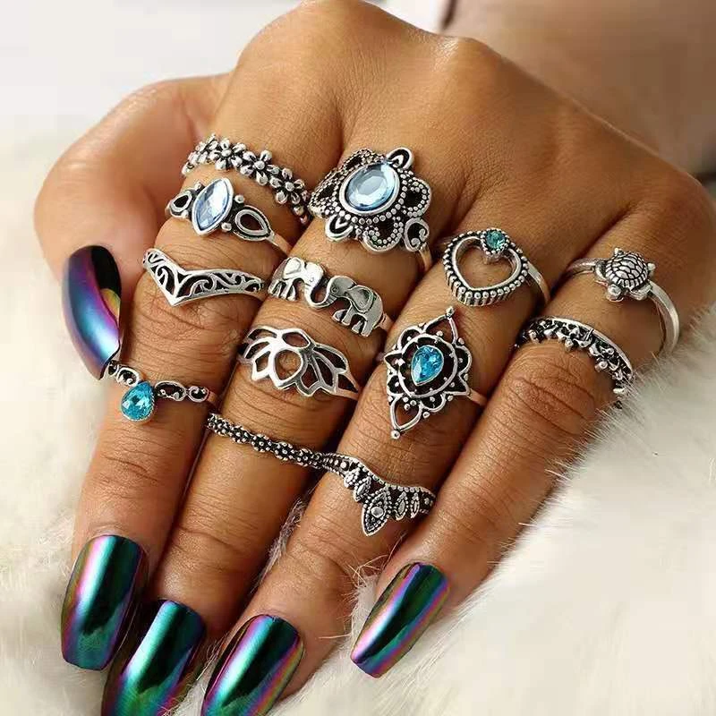 2021 Hot Selling Fashion Adjustable Ladies Gold Plated Rings Sets Moissanite Rings and Colorful Rings