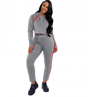 2021 New Arrivals Fashion Women Casual Hooded Long Sleeve Sweater Slim Pants 2 Pieces Set Side Striped Outfits Tracksuit