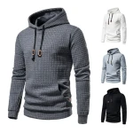 2023 autumn and winter new casual pullover jacquard sweatshirt mens plaid quilted cotton fabric hoodie for men