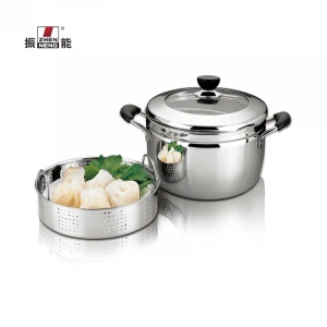 24cm Retail stainless steel  steamer and cooking pots soup pot or food steamer with inner steamer grid and tempered glass lid