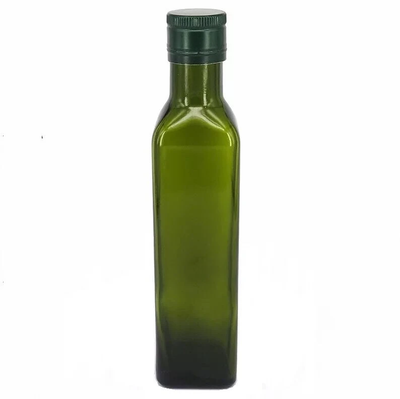 250ml Square bottle Quadra Antique Green olive oil glass bottle