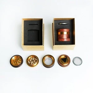 4 parts wood and Aluminum alloy  Tobacco grinder with handle for weed