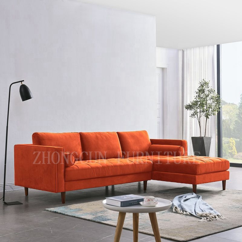 Buy 4 Seater Right Hand Facing Chaise Cotton Velvet L Shaped Sofa End ...