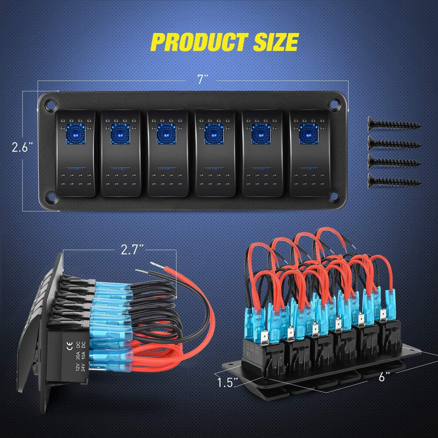 Buy 6 Gang Aluminum Rocker Switch Panel Toggle Dash 5 Pin On/off Pre ...