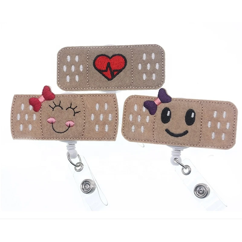6 styles handmade felt cute accessories smile face bow/heart big band Aid Retractable medical nurse id badge holder reel