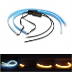 60cm Amber Sequential Switchback LED Strip Light tube Kit DRL Turn signal White Daytime Running Light for Headlights Retrofit
