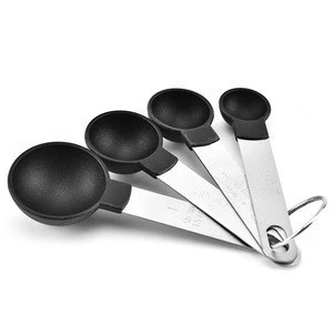 8pcs Black Color Measuring Cups And Measuring Spoon Scoop Silicone Handle Kitchen Measuring Tool