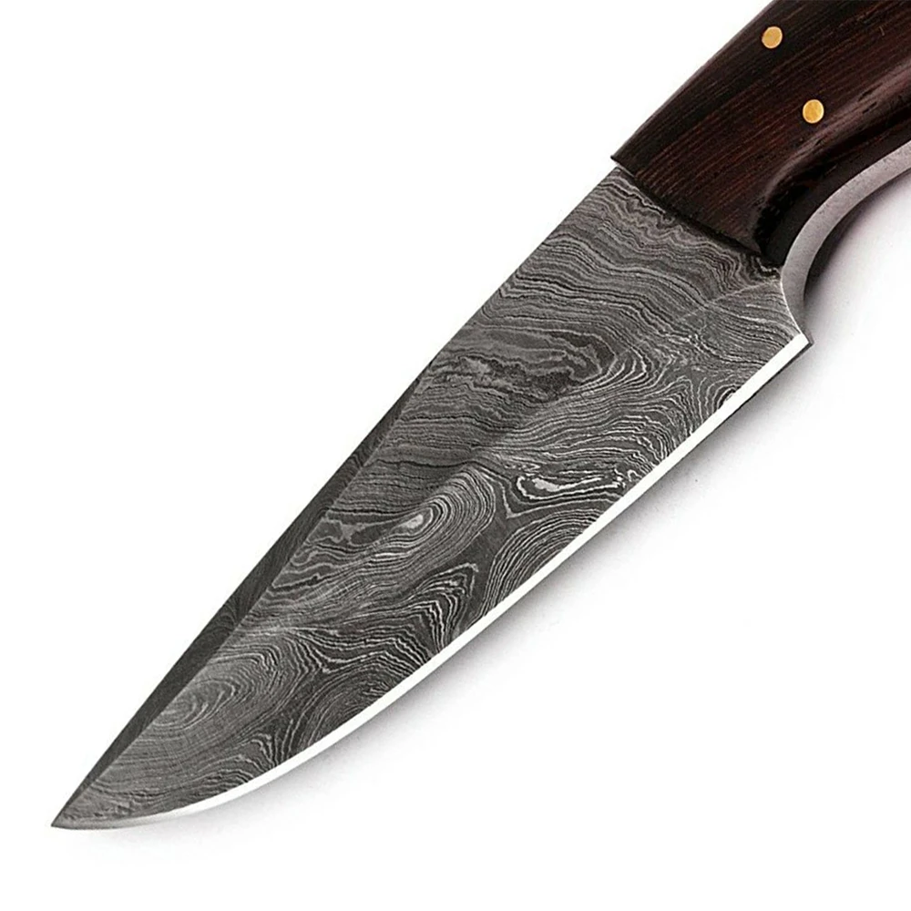 9.5 inches Custom Hand made Damascus fixed blade hunting skinner knife with black buffalo horn handle