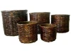 All Weather Outdoor Indoor Wood Rattan Planter Round Garden Plant Pot Black Stained