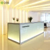 Aluminum frame glass panel standard size l shape counter salon used standing white modern office reception desk