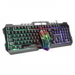 Amazon Hot Sale T21 Backlight RGB 1200DPI Gaming Waterproof Mechanical Metal Wired Keyboard Mouse Set Combo with phone holder