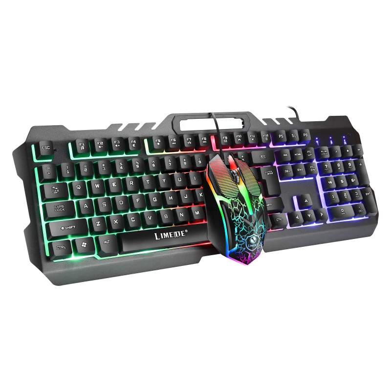 Amazon Hot Sale T21 Backlight RGB 1200DPI Gaming Waterproof Mechanical Metal Wired Keyboard Mouse Set Combo with phone holder