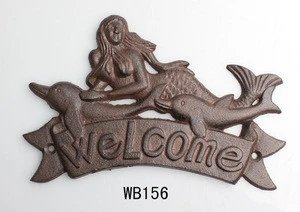 Antique Style iron Nautical Wall WELCOME Plaque DOLPHIN Sign for Decoration Cast Iron MERMAID