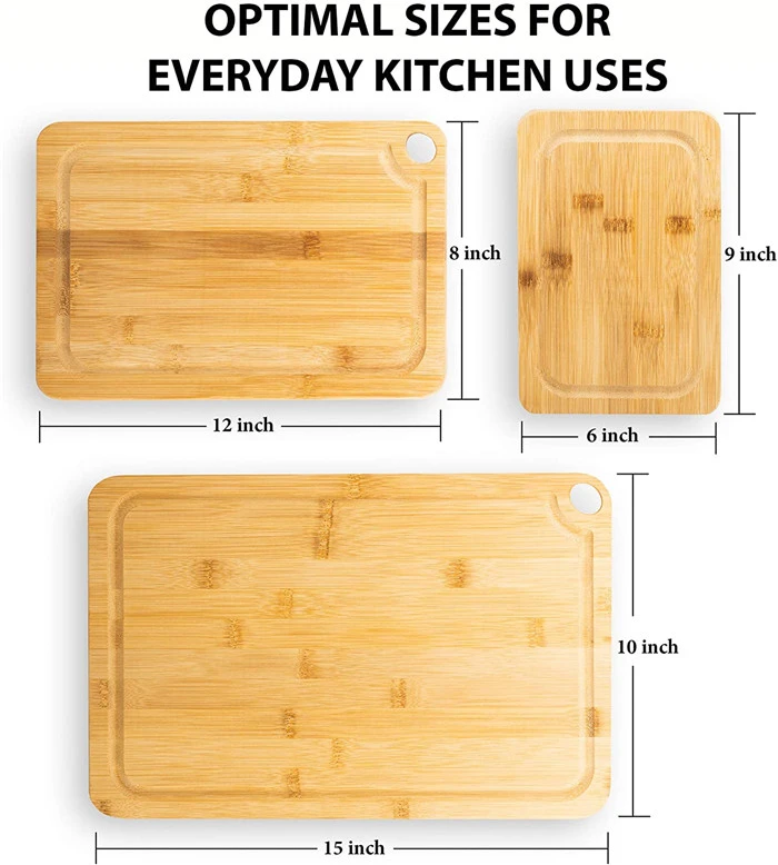 Bamboo Cutting Board Set of 3 With Juice Groove, Pre Oiled, Large Handles