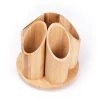 Bamboo Rotating Office &amp; Art Supply Organizer 5 Circular Compartments for Pens, Pencils, Highlighters, Markers, Scissors