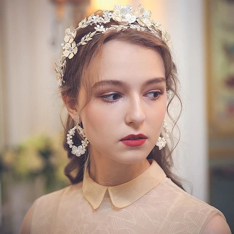 Baroque Handmade Silver Leaves Crystal Headband Hair Accessories Wedding Crown Tiara