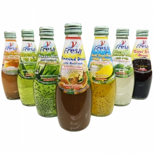Basil Seed Drink with Thai Tea Glass Bottle 290ml OEM product of Thailand