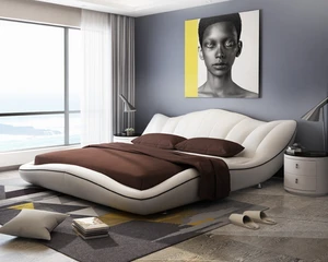 Bedroom furniture king size modern genuine leather bed