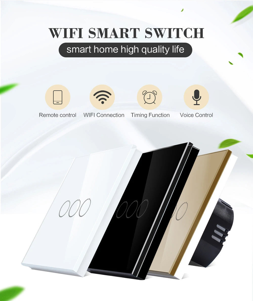 Bingoelec Smart WIFI Switch 3 Gang 1 Way RF Wilress Touch Switch EU Standard Light Wall Switch Support Google Home