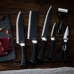 Black Non-stick Knives set of 6pcs PP Handle Chefs Knife Cleaver Carving Paring Knife Peeler Shears Scissors Clipers