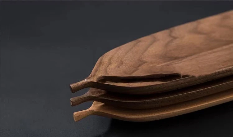 Black walnut plate leaf wood tray dried fruit snack leaf shaped solid wood fruit tray