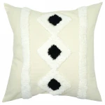 Boho Tufted Cotton Woven Decorative Lumbar Throw Pillow Covers Set, Simple Design Cushion Cover 18x18 Inches (Black Off White)