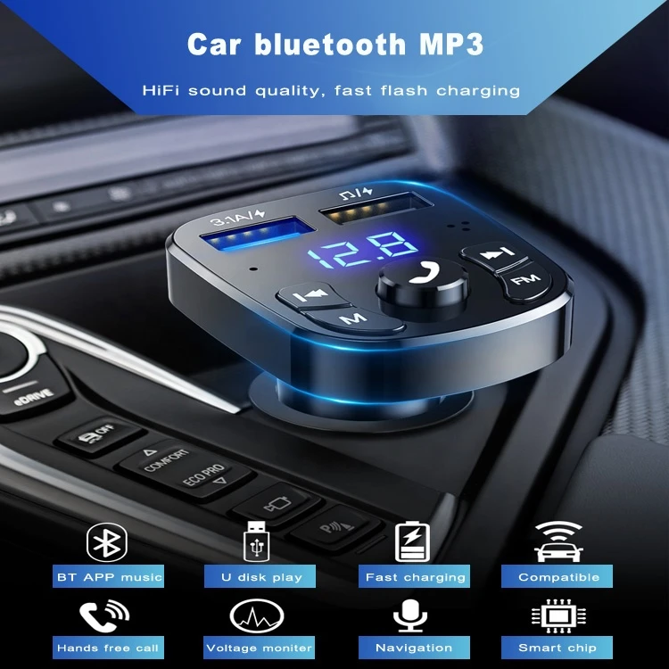 BT car kit Wireless Fm Transmitter Radio Adapter Dual Usb Ports LCD LED Aux Car fast Charger Mp3 Player