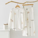 Cartoon print cotton long sleeve cotton pyjamas women sleepwear,pj set women night sleepwear,womens cotton pajamas