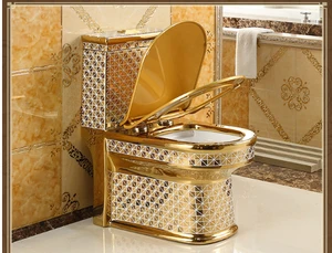 Ceramic gold color wc toilet bowl bathroom golden toilet seat