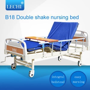 Cheap 2 Cranks Double Shake Steel Manual Hospital Bed for Paralyzed Patients