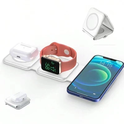 Cheap Factory Price 3 in 1 Wireless Charger Magsafe Magnetic Foldable Charger 15W Fast Portable Charger OEM Custom Wireless Phone Charger for Airpods Watch