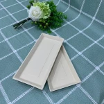 Biodegradable Sugarcane Pulp Food Servicing Long Plates, Compostable Designer Bagasse Paper Sushi Serving Trays